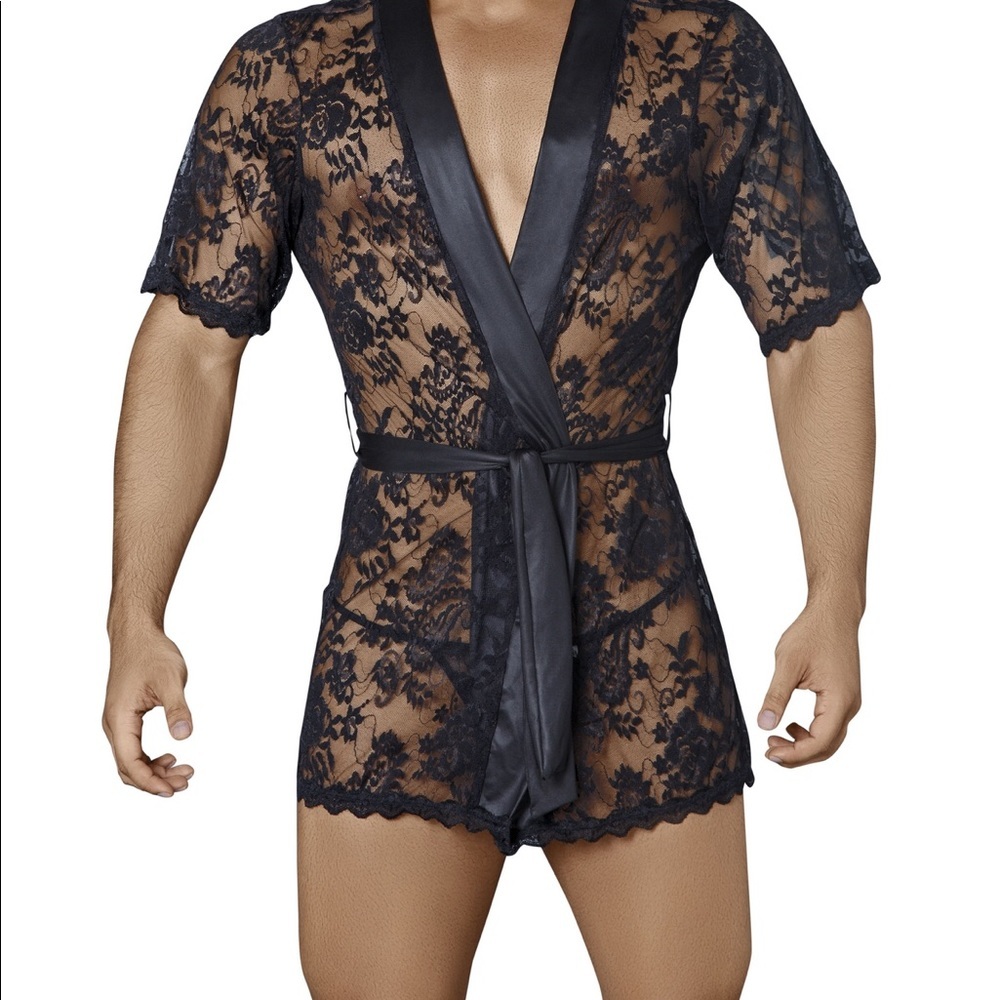 Candyman 99322 Men’s Black Lace Kimono